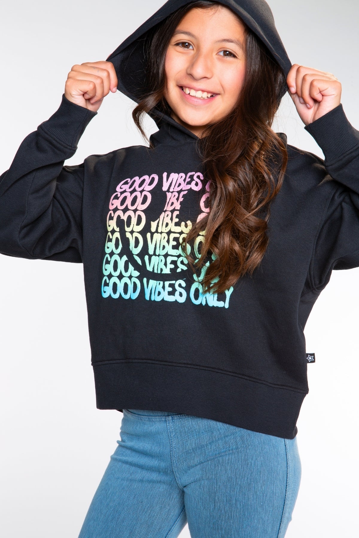 Cotton Soft French Terry Everyday Hoodie - Black Rainbow Heart Bolt