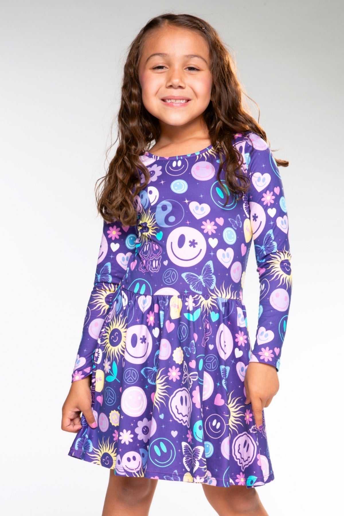 Simply Soft Long Sleeve Be Happy Dress.. - Purple Smile Retro