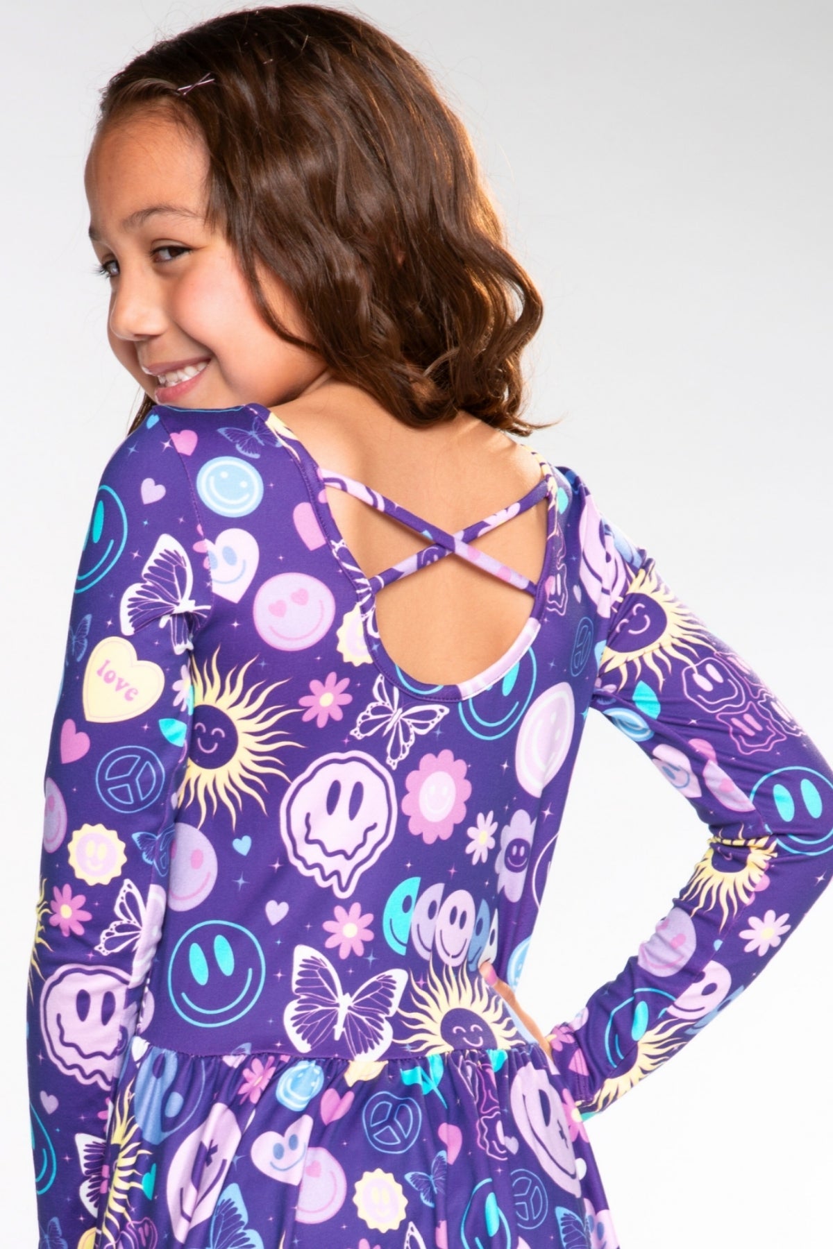 Simply Soft Long Sleeve Be Happy Dress.. - Purple Smile Retro
