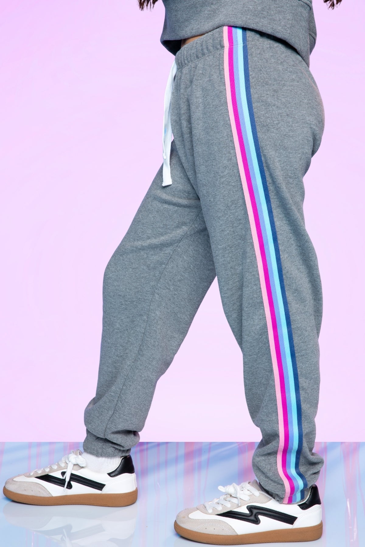 Cotton Soft French Terry Sweatpant ••• - Grey Pink Blue Stripe