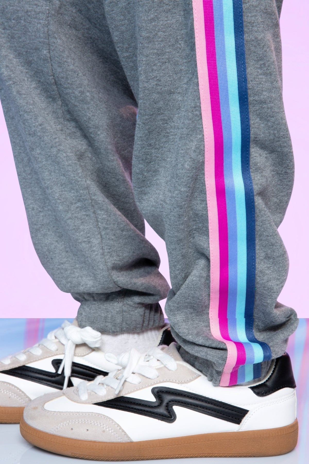 Cotton Soft French Terry Sweatpant ••• - Grey Pink Blue Stripe