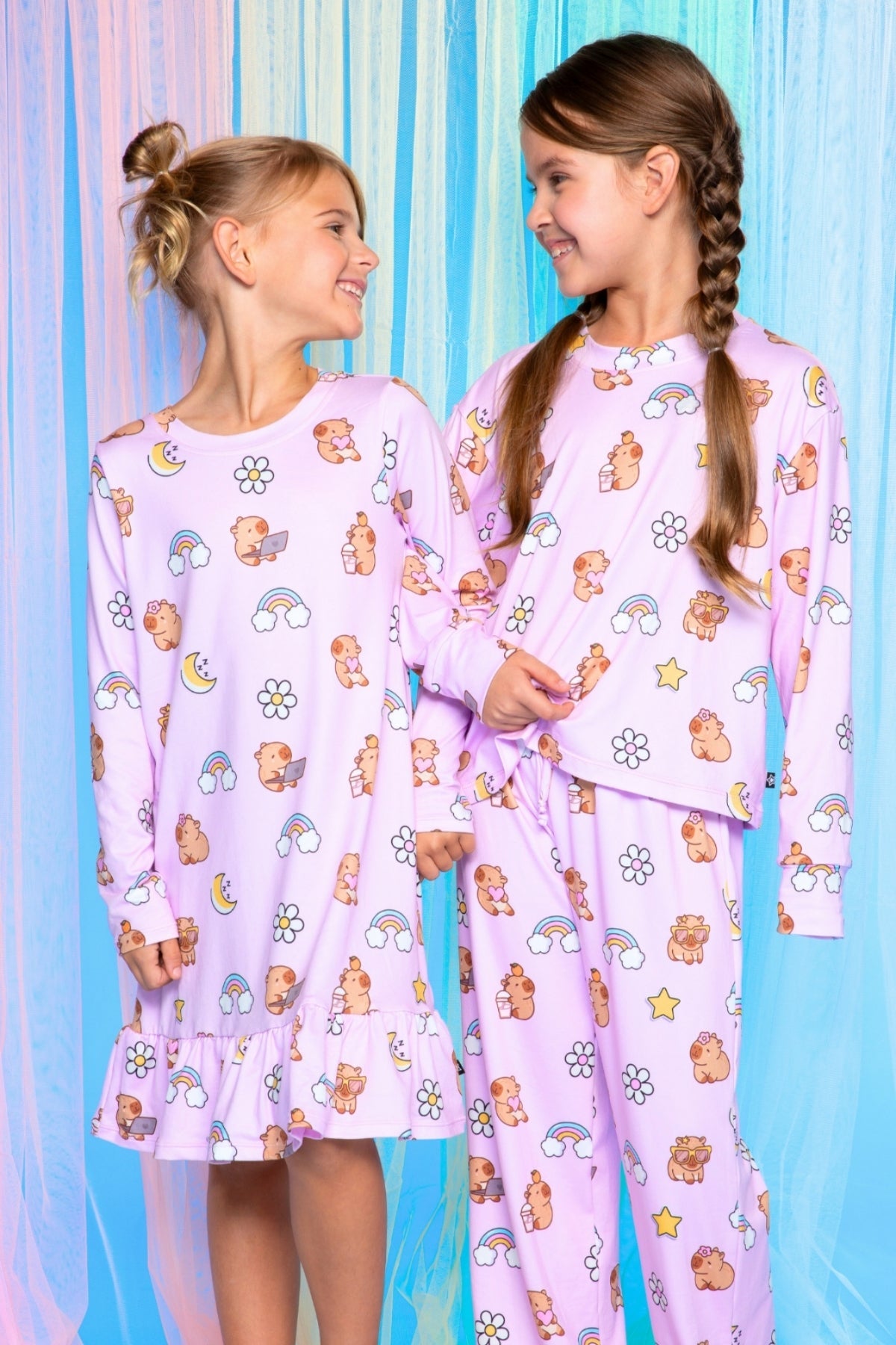Simply Soft Long Sleeve Ruffle Lounge Dress - Lilac Rainbow Gummy Bear - NEW!