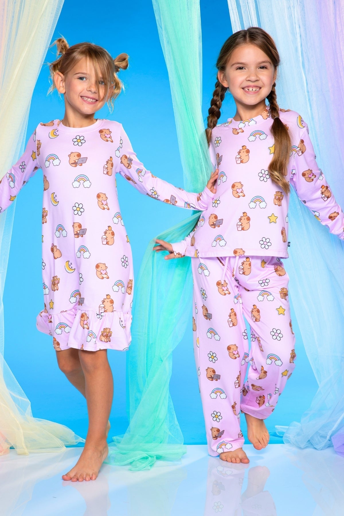 Simply Soft Long Sleeve Ruffle Lounge Dress - Lilac Rainbow Gummy Bear - NEW!