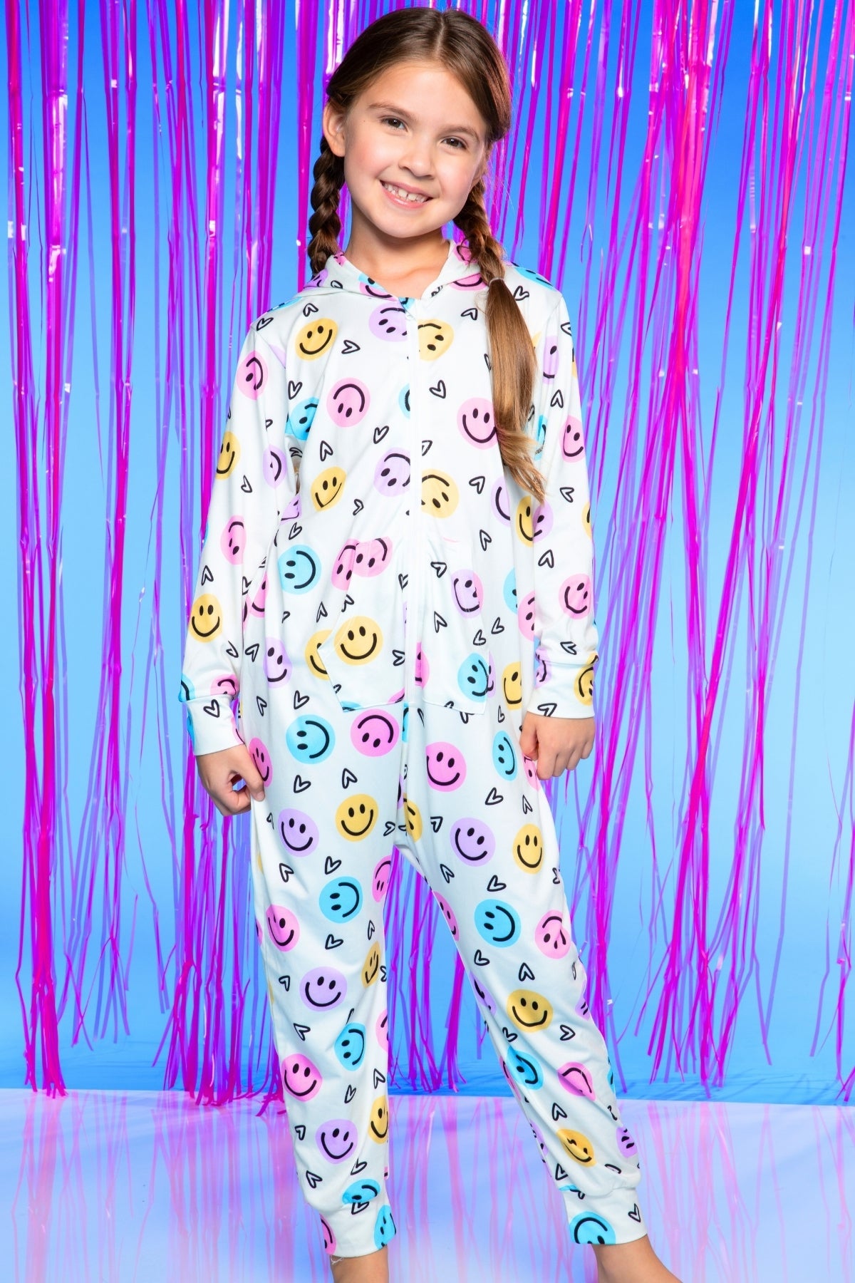 Simply Soft Hooded Zip Onesie - Pink Rainbows