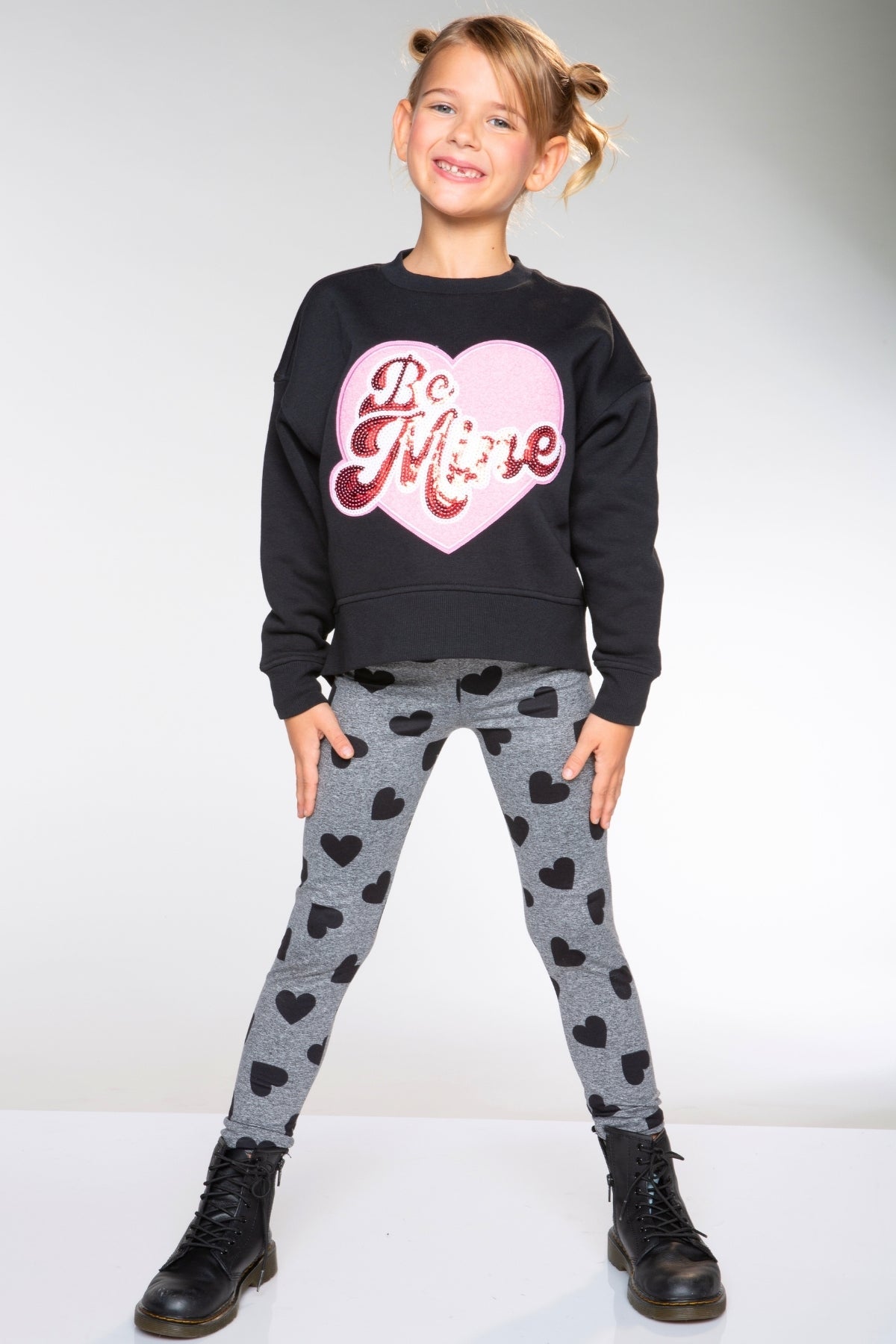 Simply Soft Luxe Mid-Rise Long Legging. - Heather Grey Black Hearts
