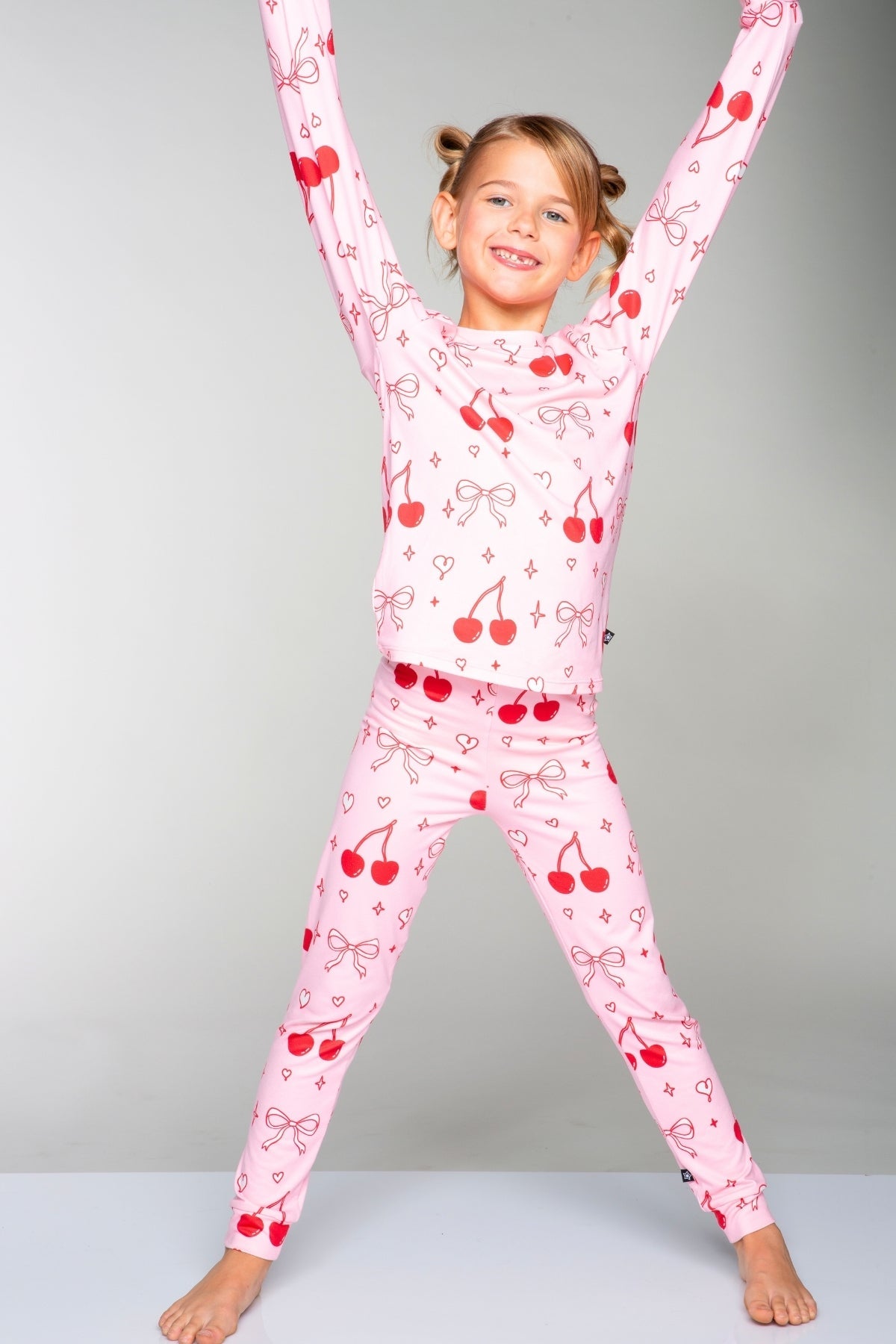 Simply Soft Long Sleeve Crew & Slim Lounge Bottom - Pink Red Cherries