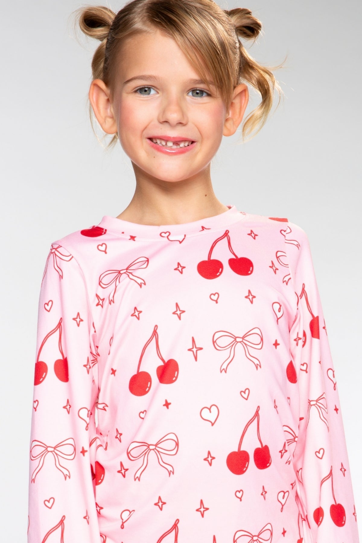 Simply Soft Long Sleeve Crew & Slim Lounge Bottom - Pink Red Cherries