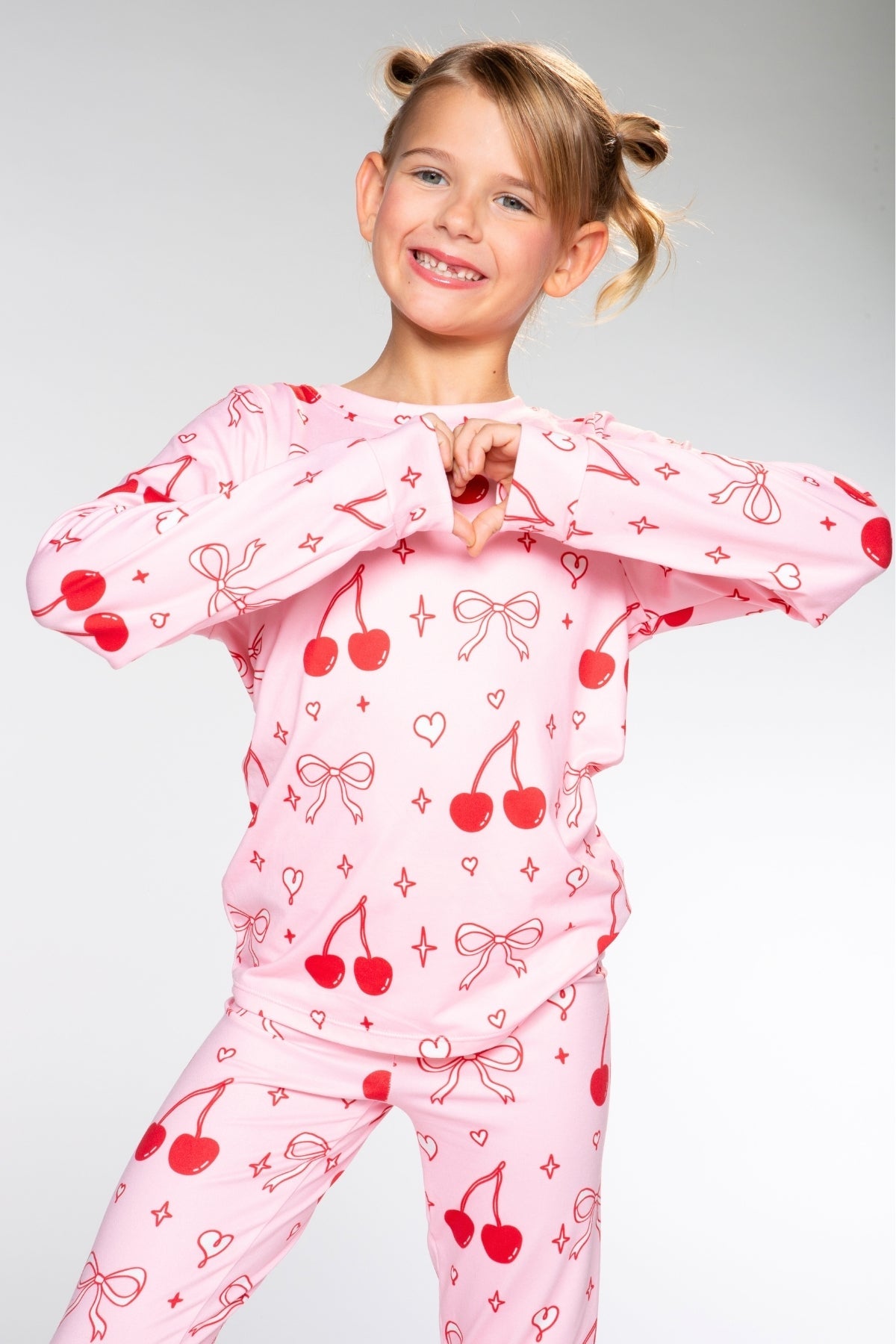 Simply Soft Long Sleeve Crew & Slim Lounge Bottom - Pink Red Cherries