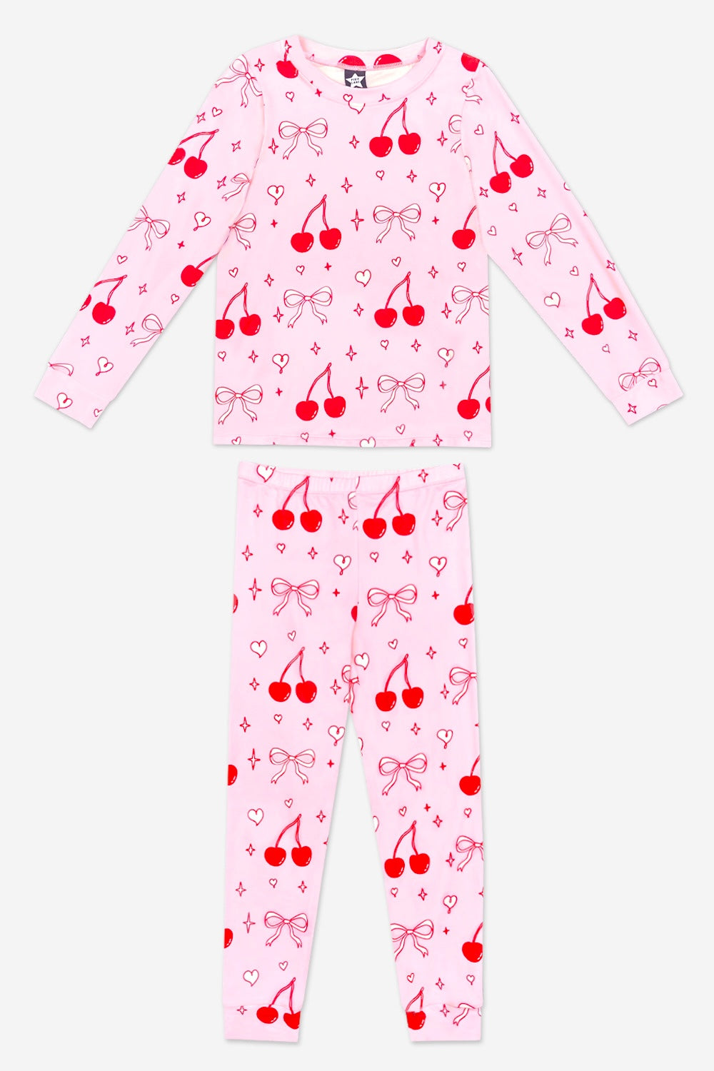 Simply Soft Long Sleeve Crew & Slim Lounge Bottom - Pink Red Cherries