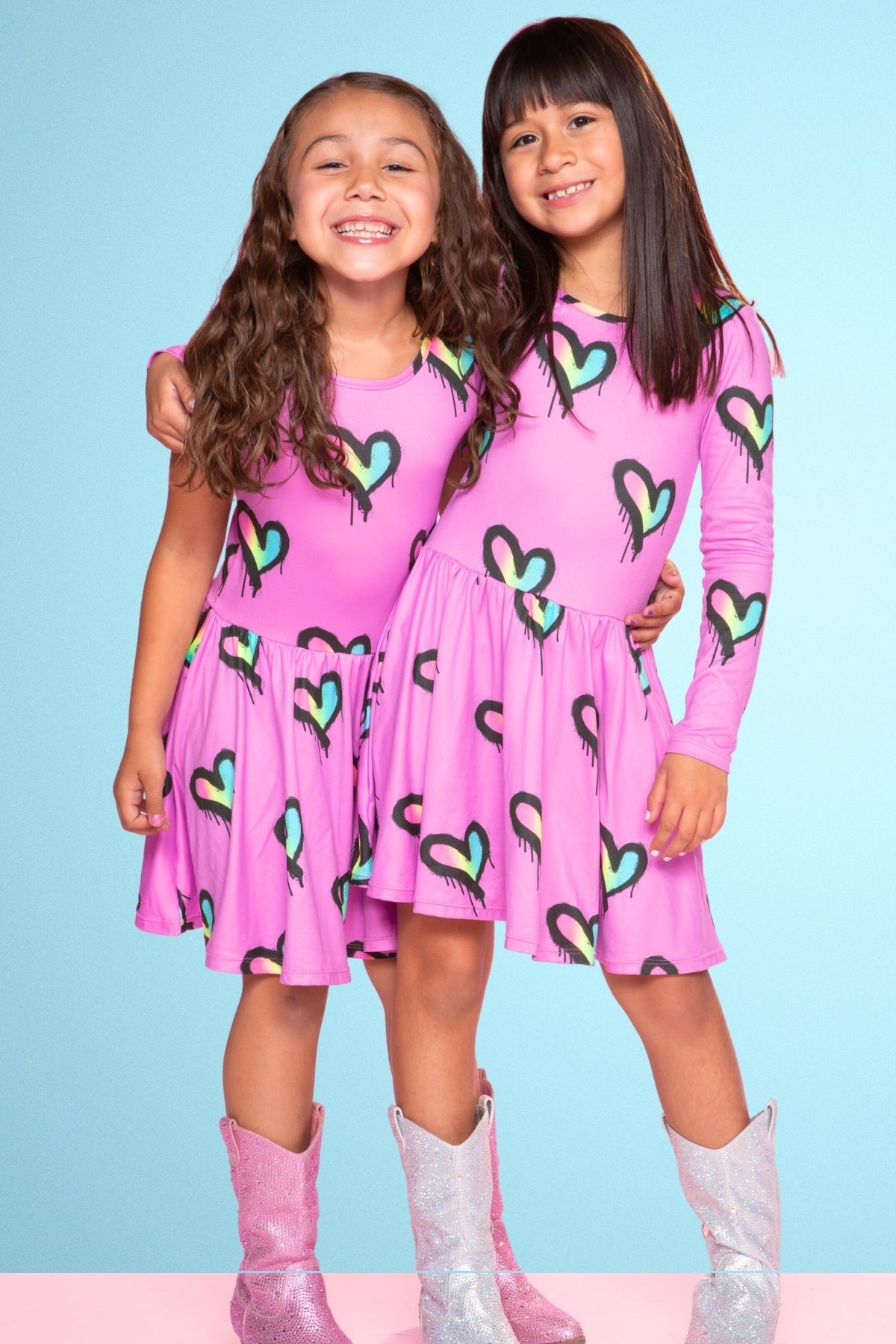 Simply Soft Long Sleeve Be Happy Dress - Pink Rainbow Heart