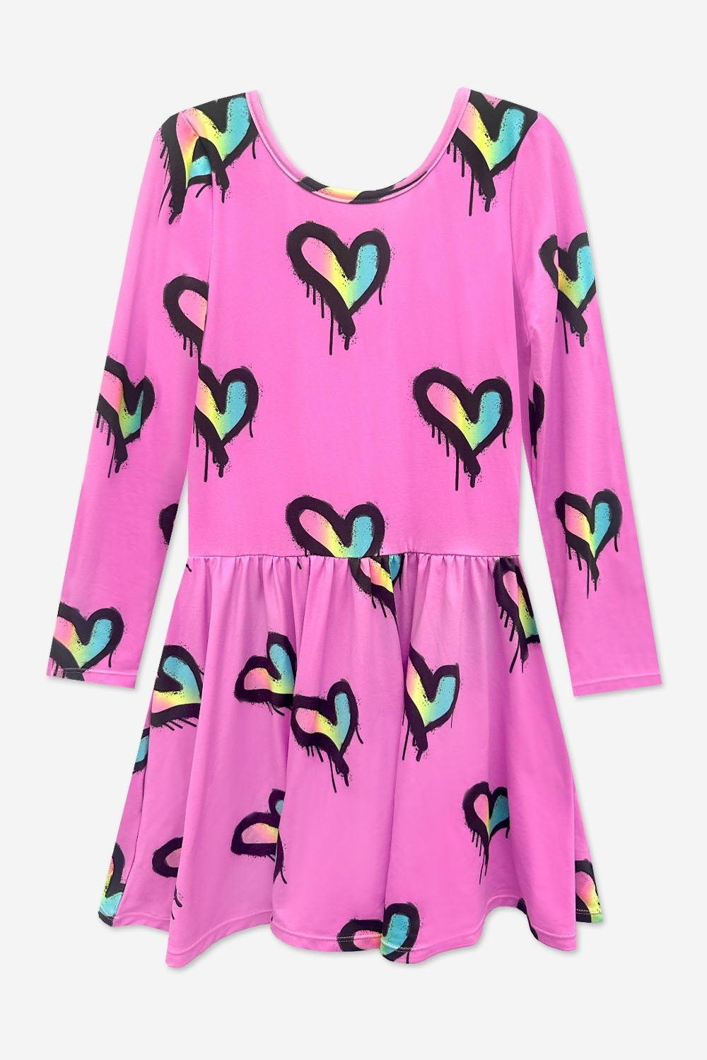 Simply Soft Long Sleeve Be Happy Dress - Pink Rainbow Heart