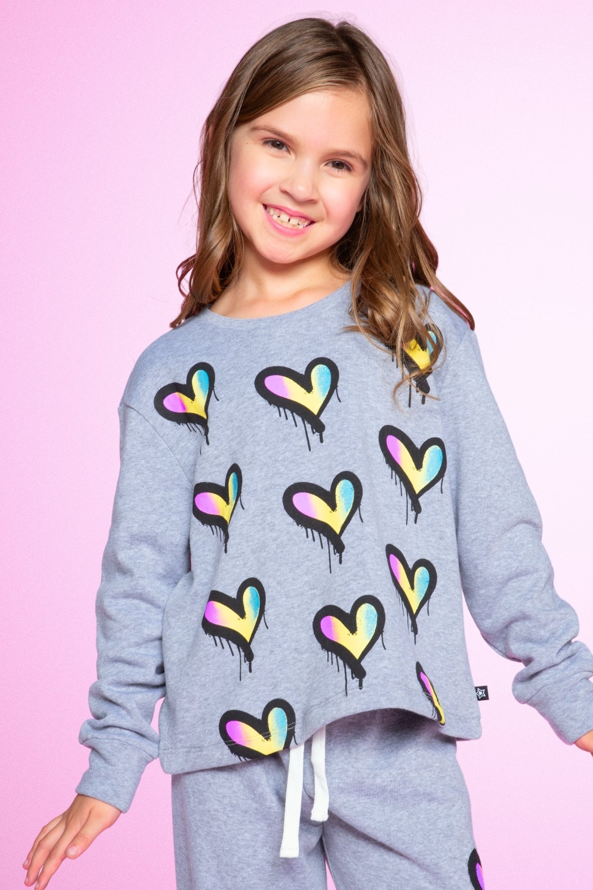 Cotton Soft French Terry Easy Crew Sweatshirt - Black Rainbow Bow