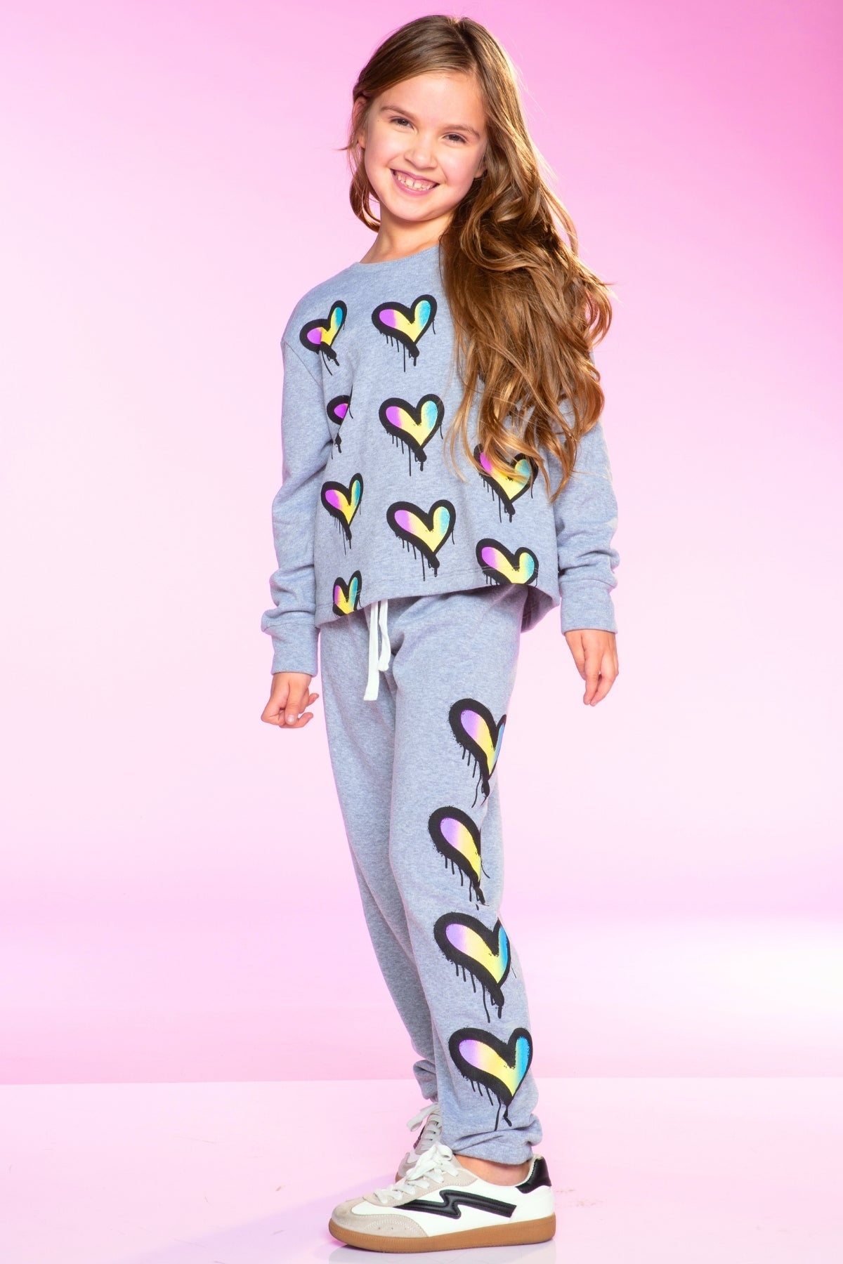 Cotton Soft French Terry Easy Crew Sweatshirt - Black Rainbow Bow