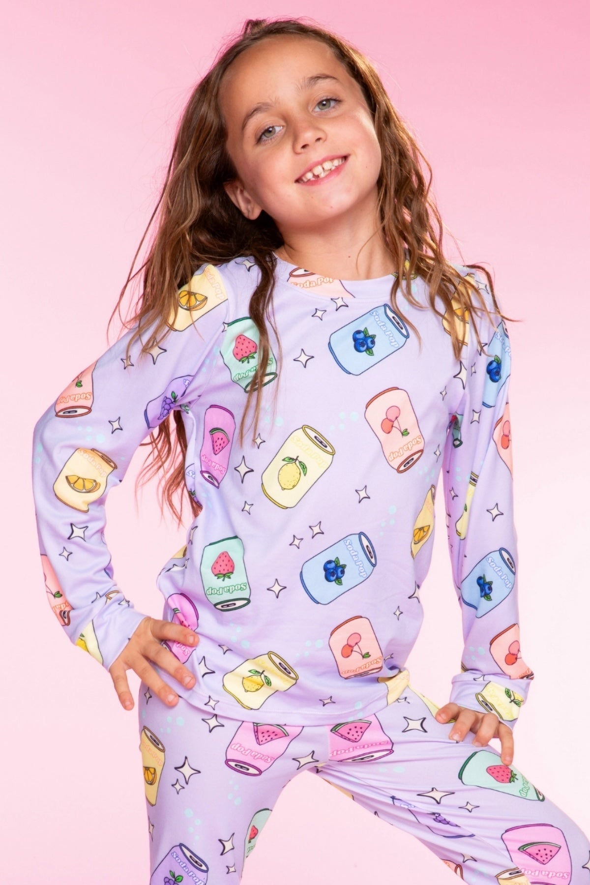 Simply Soft Long Sleeve Crew & Slim Lounge Bottom. - Lt Pink Paris Icons