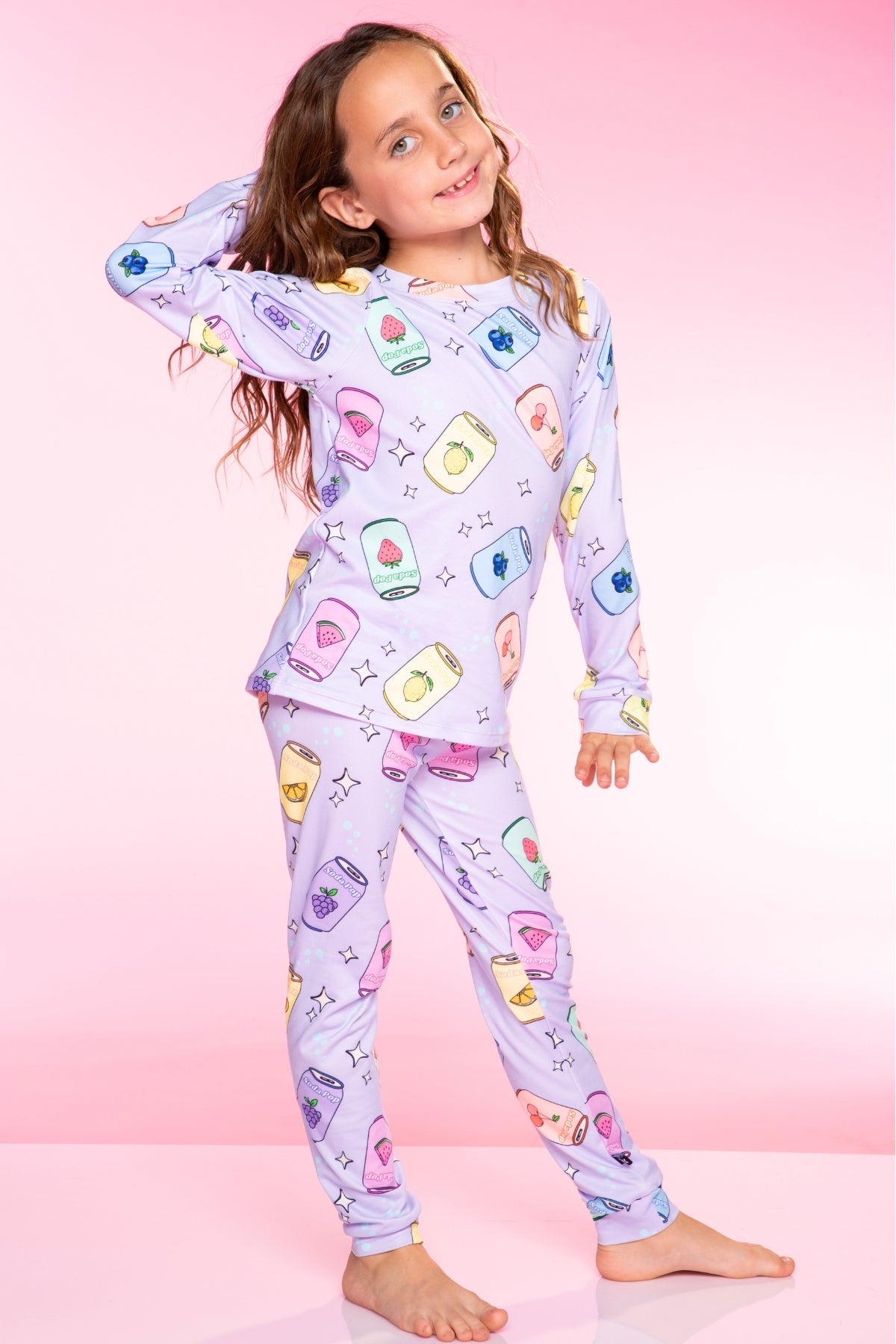 Simply Soft Long Sleeve Crew & Slim Lounge Bottom. - Lt Pink Paris Icons