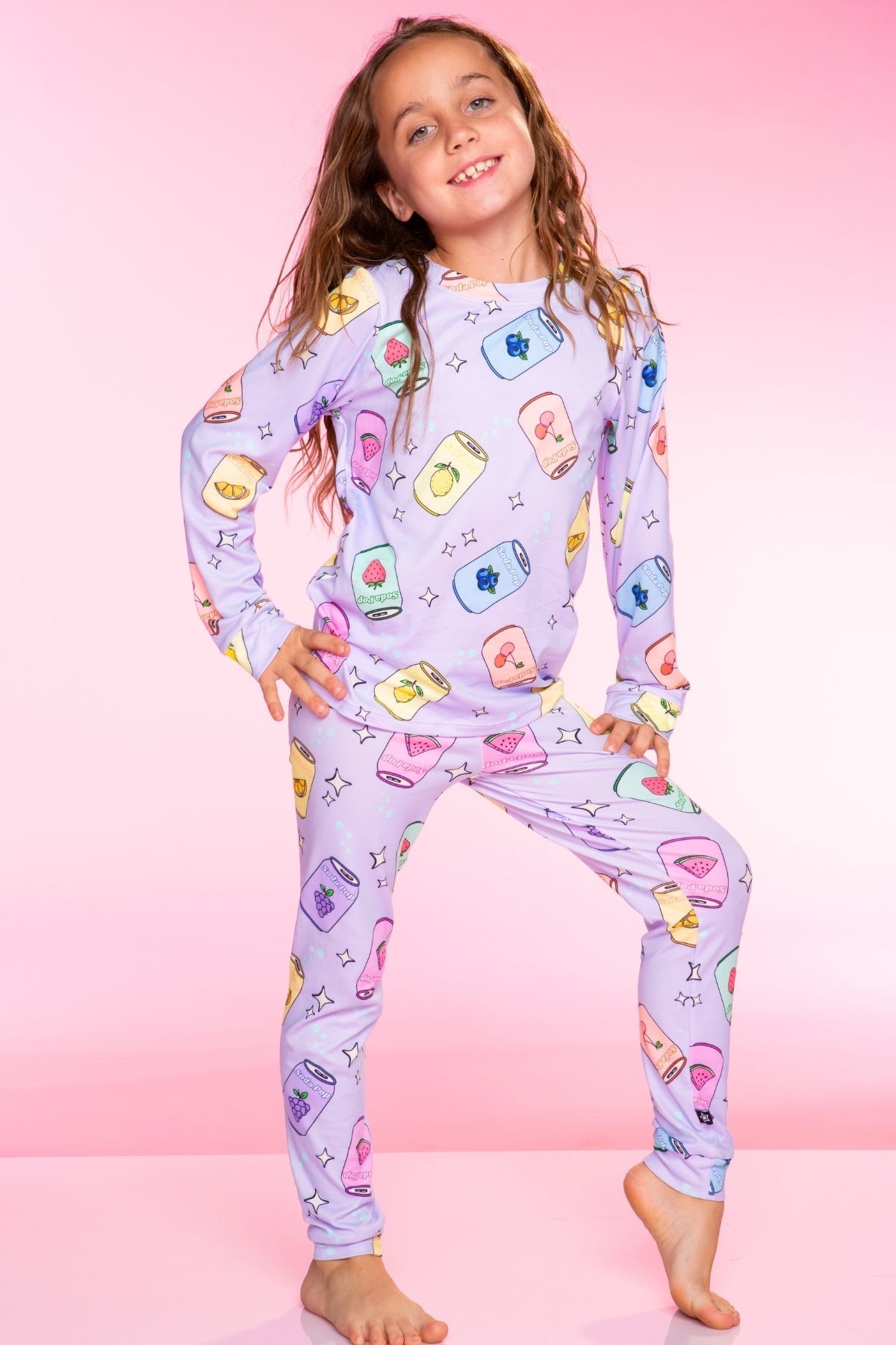 Simply Soft Long Sleeve Crew & Slim Lounge Bottom. - Lt Pink Paris Icons