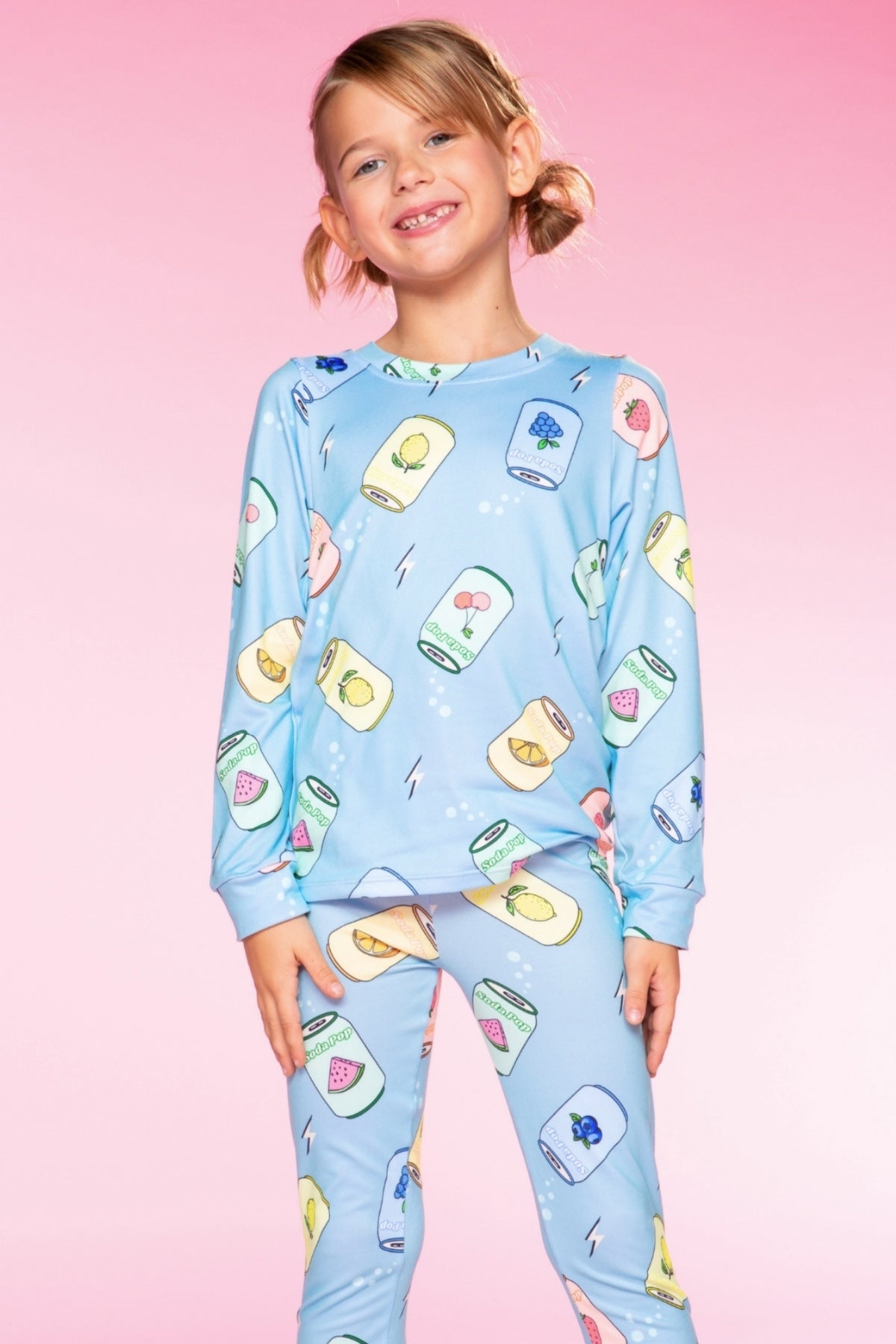 Simply Soft Long Sleeve Crew & Slim Lounge Bottom. - Lt Pink Paris Icons