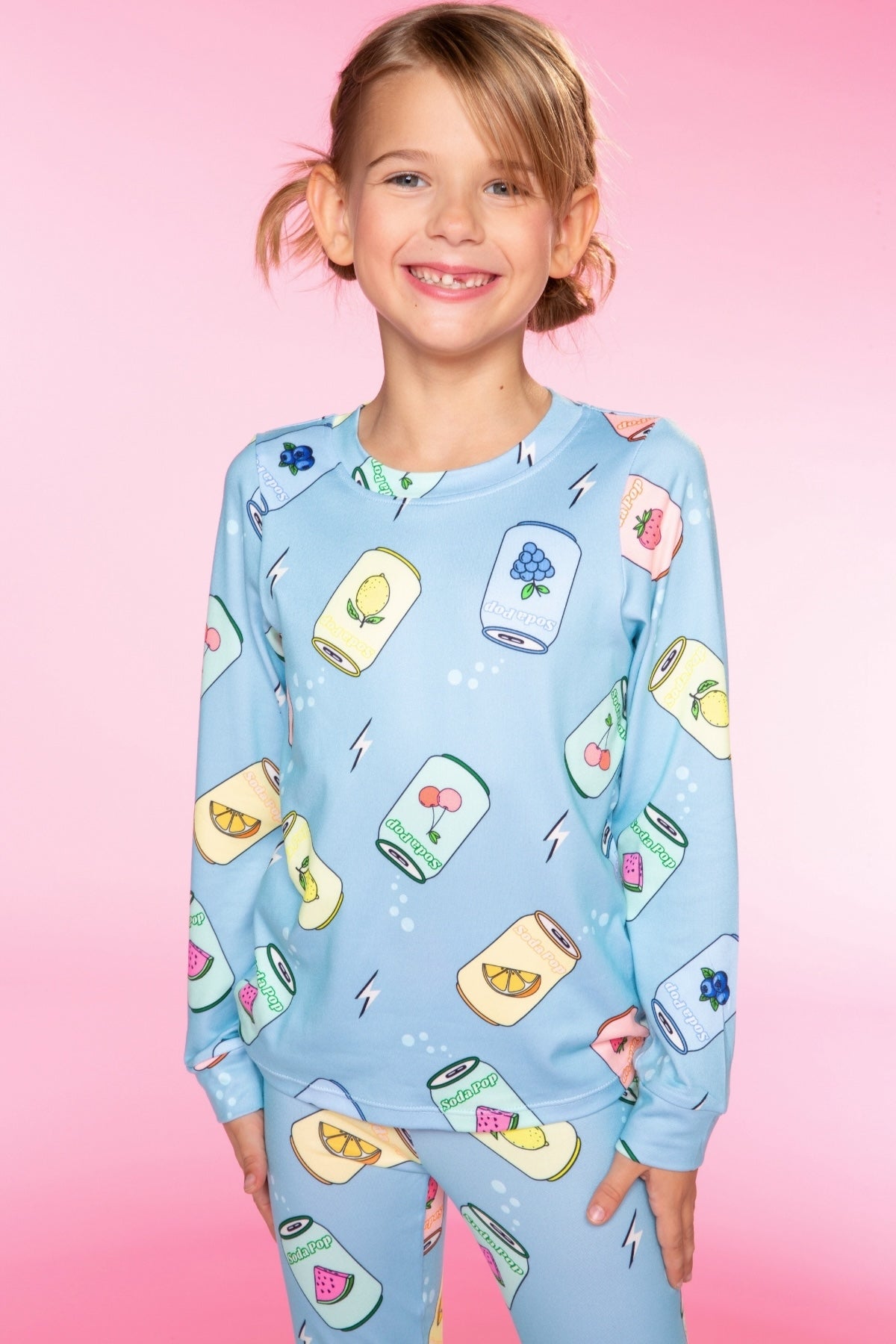 Simply Soft Long Sleeve Crew & Slim Lounge Bottom. - Lt Pink Paris Icons
