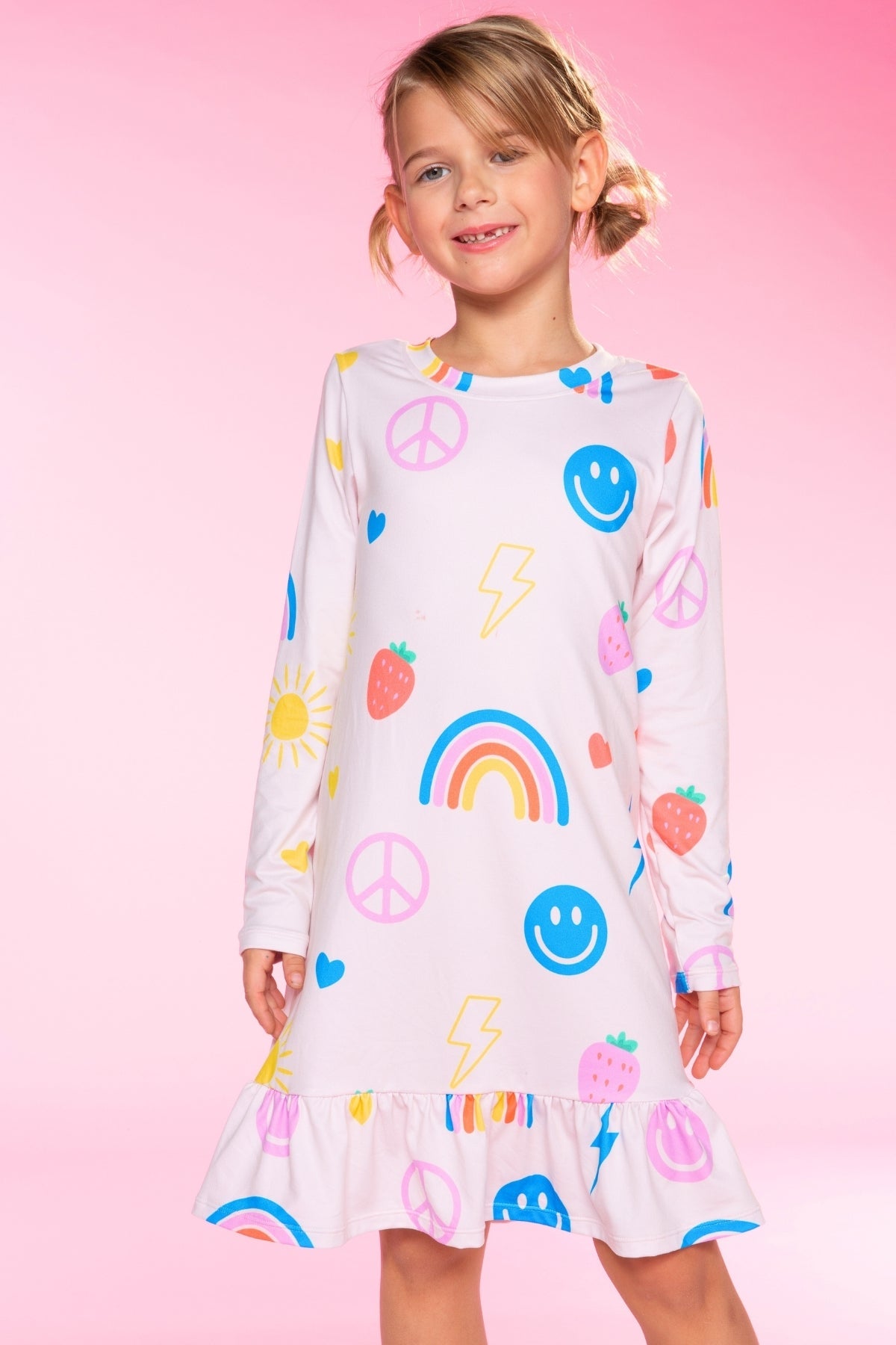 Simply Soft Long Sleeve Ruffle Lounge Dress - Lilac Rainbow Gummy Bear - NEW!