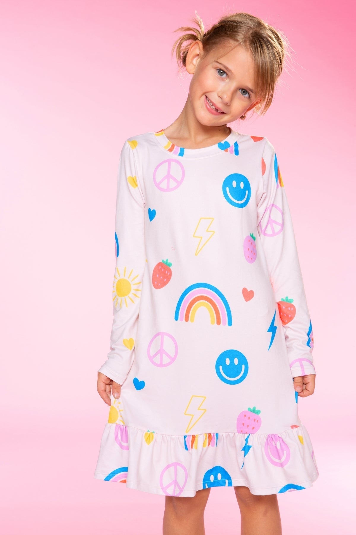 Simply Soft Long Sleeve Ruffle Lounge Dress - Lilac Rainbow Gummy Bear - NEW!