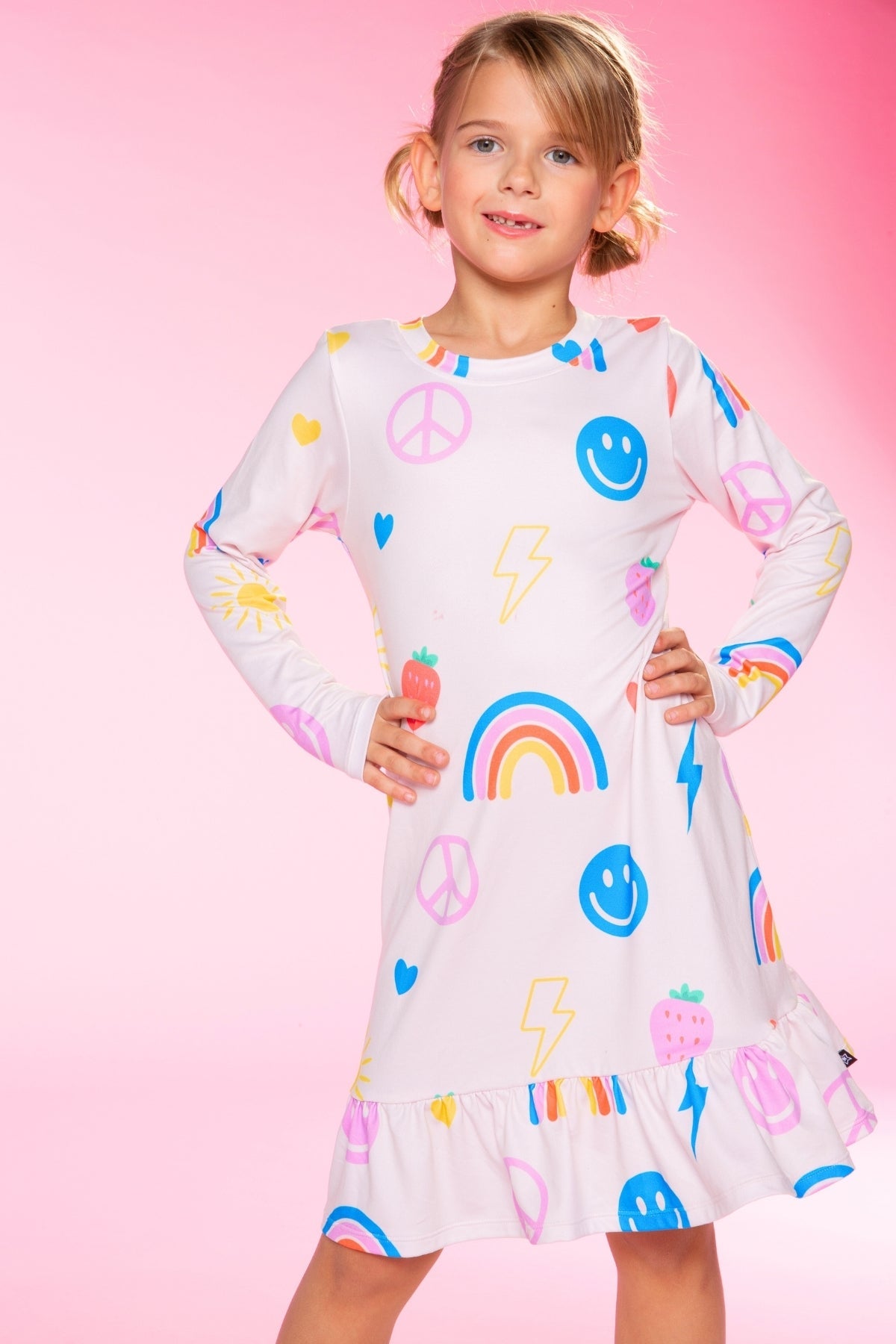 Simply Soft Long Sleeve Ruffle Lounge Dress - Lilac Rainbow Gummy Bear - NEW!
