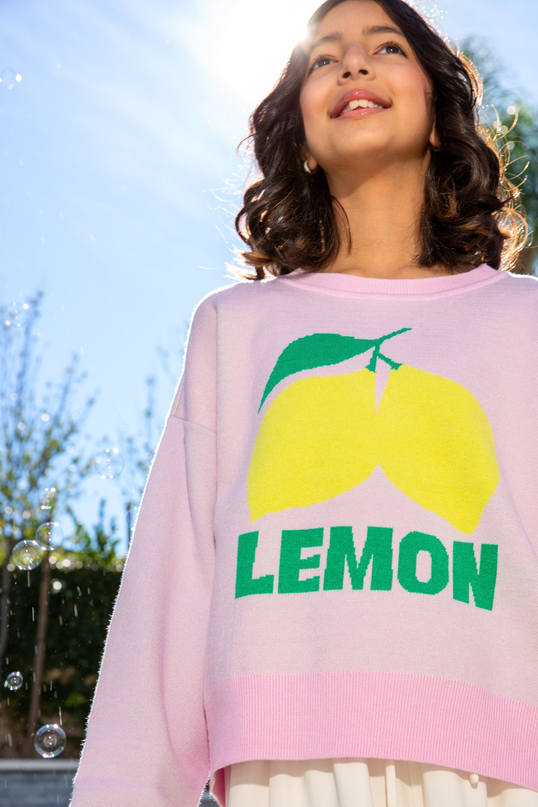 Yummy Soft Crew Neck Sweater - Lt Pink Yellow Lemon