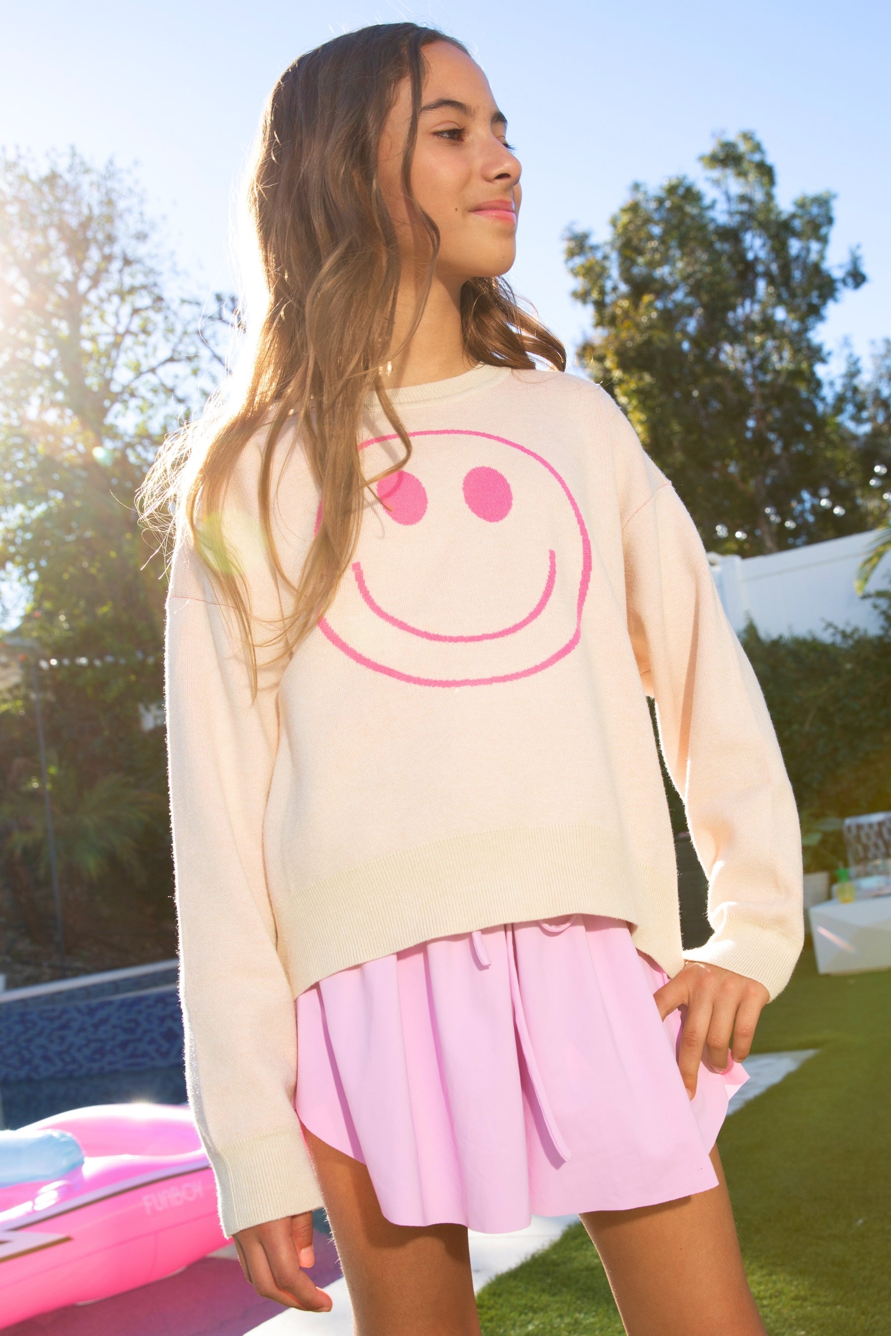Yummy Soft Crew Neck Sweater - Lt Pink Yellow Lemon