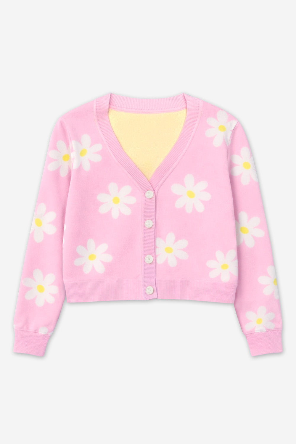Yummy Soft Cardigan Sweater - Lt Pink White Daisy