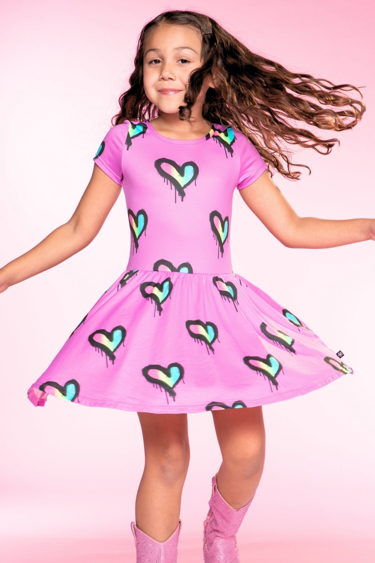 2-Pack Simply Soft Short Sleeve Dress - Rainbow Pastel Tie Dye | Lt Pink Rainbow Leopard Heart