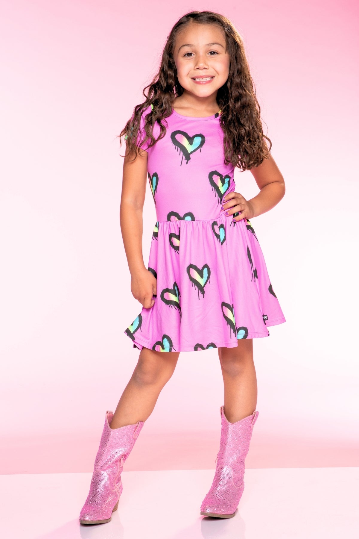 2-Pack Simply Soft Short Sleeve Dress - Rainbow Pastel Tie Dye | Lt Pink Rainbow Leopard Heart