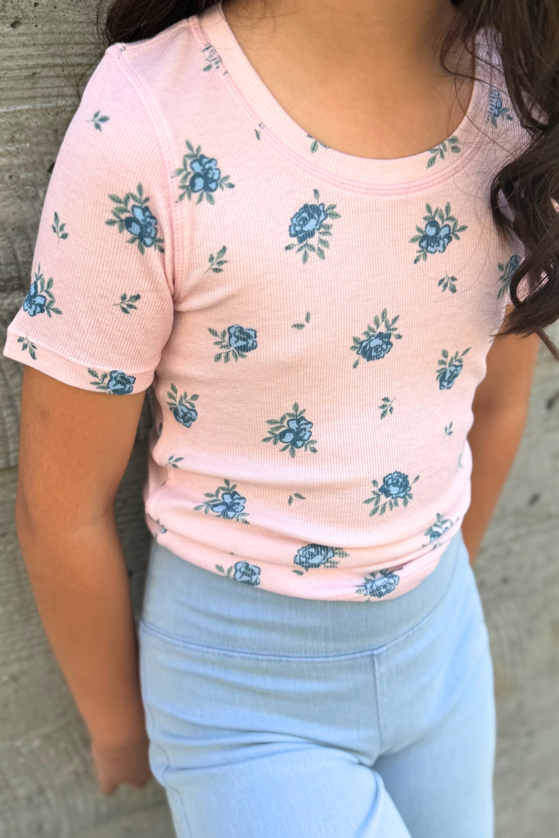 2 Pack Ultra-Soft Ribbed Fitted Tee - Light Blue Ivory Ditsy Floral | Light Pink Ditsy Floral