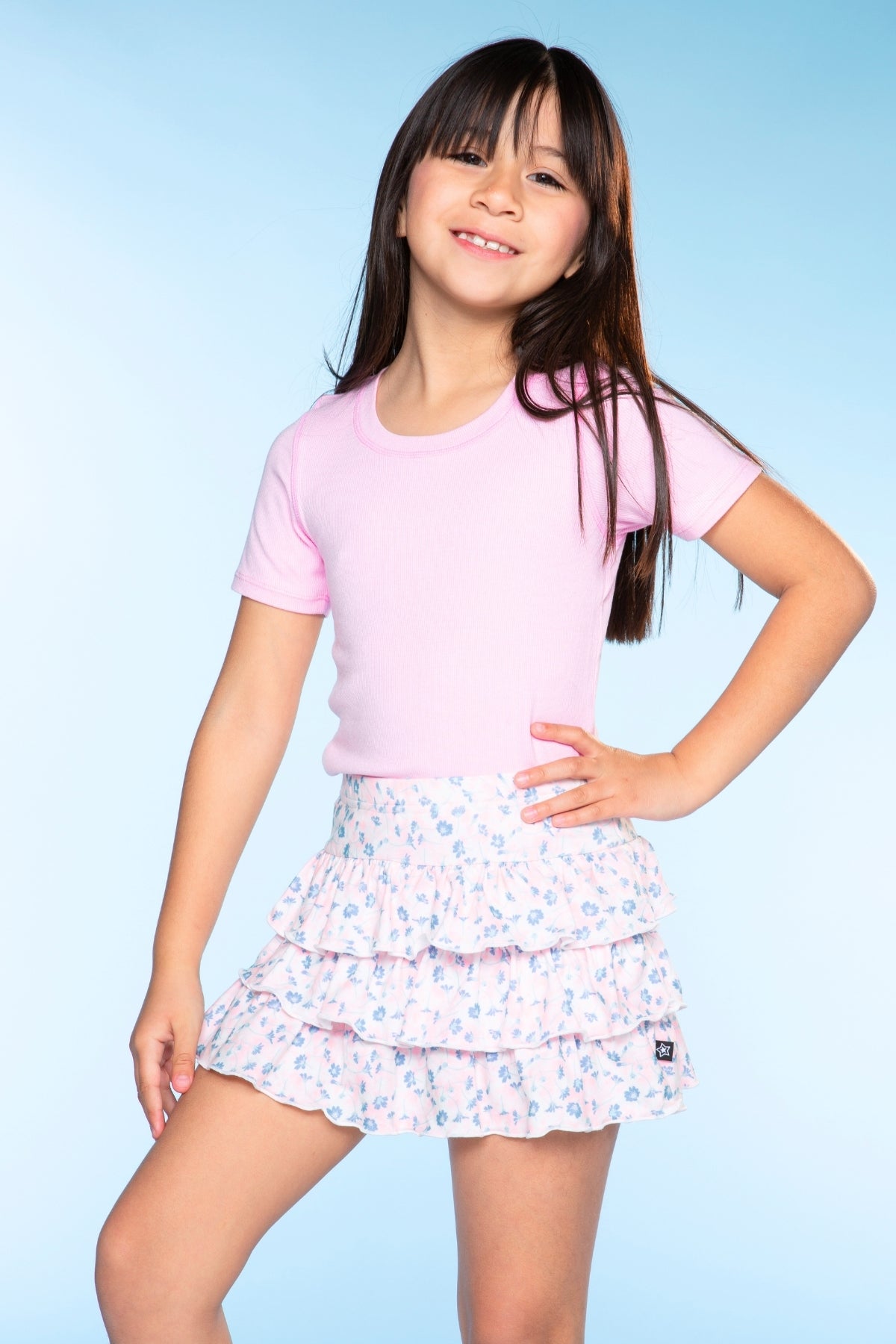 2 Pack Ultra-Soft Ribbed Fitted Tee - Light Blue Ivory Ditsy Floral | Light Pink Ditsy Floral