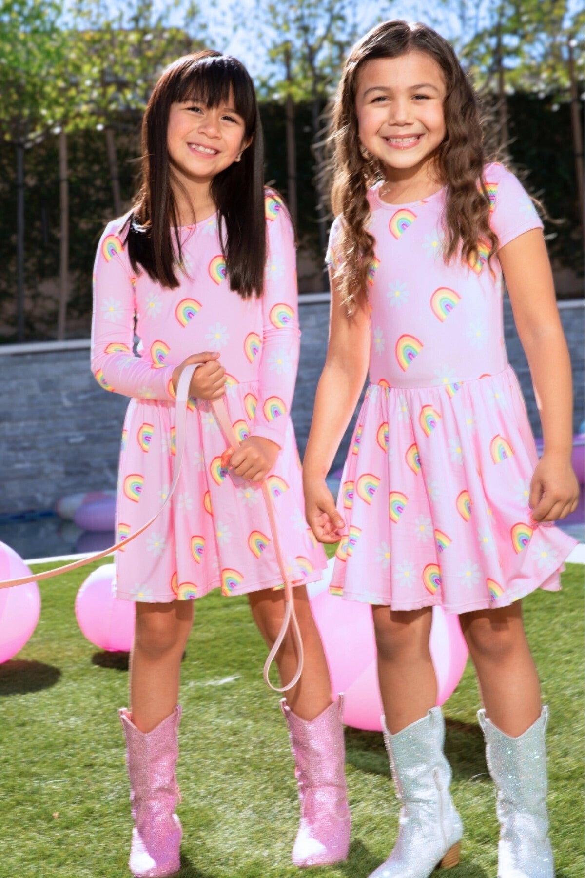 Simply Soft Long Sleeve Be Happy Dress - Pink Rainbow Heart
