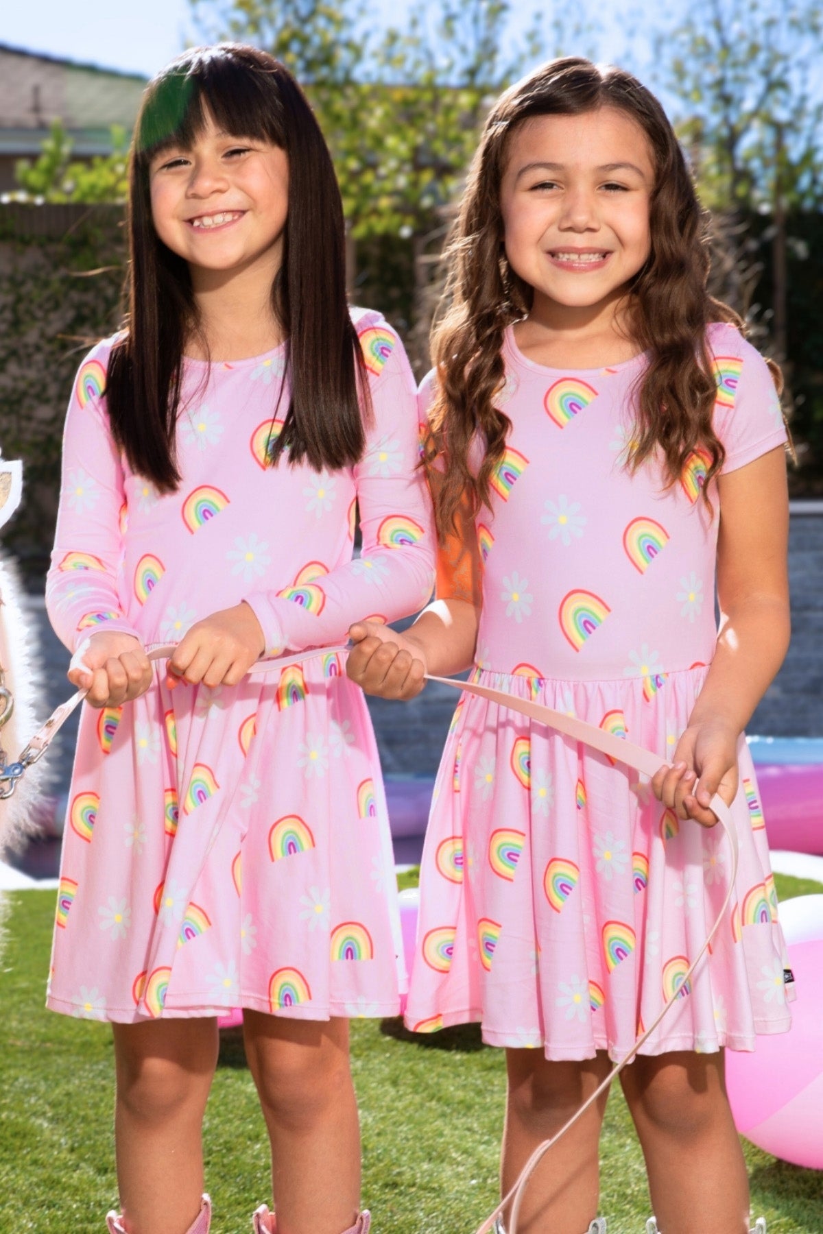 Simply Soft Long Sleeve Be Happy Dress - Pink Rainbow Heart