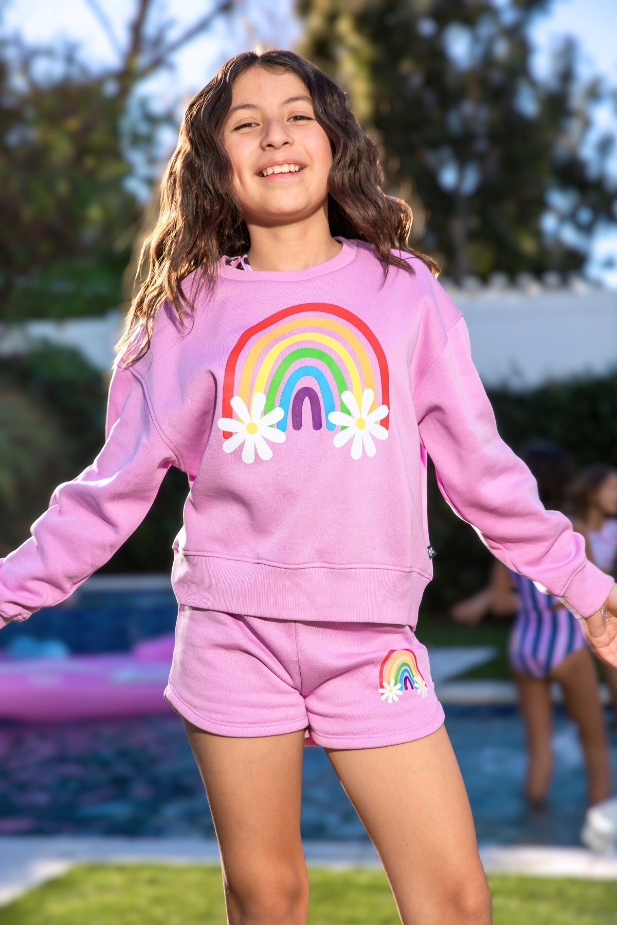 Cloud Soft French Terry Everyday Sweatshirt - Pink Daisy Rainbow