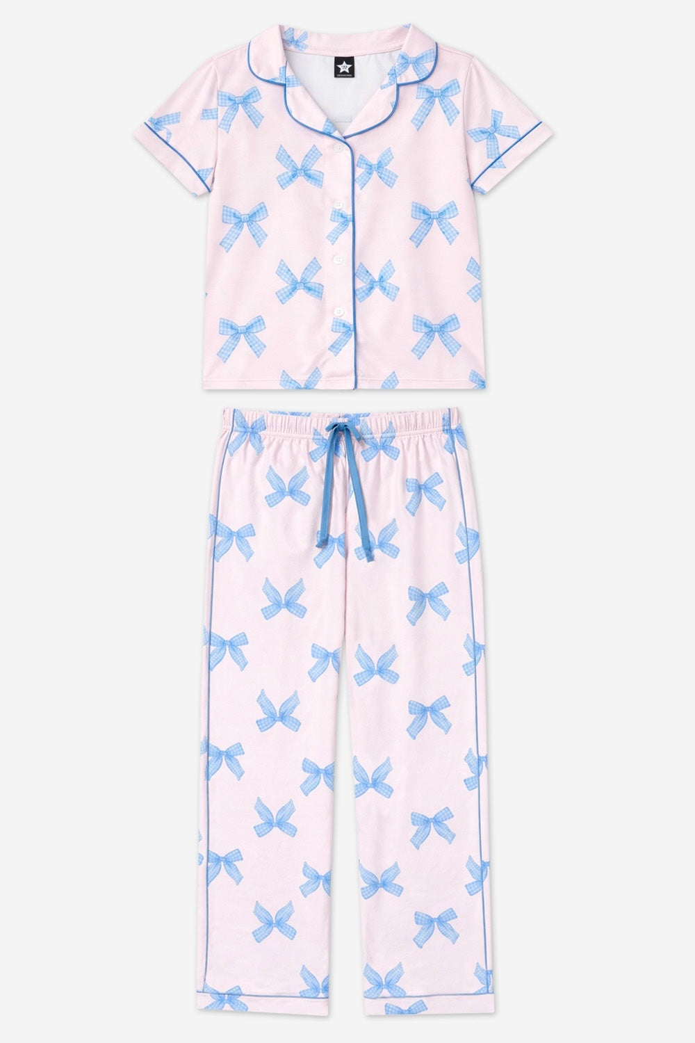 Simply Soft Button Down Tee & Karate Pant - Blush Blue Gingham Bow