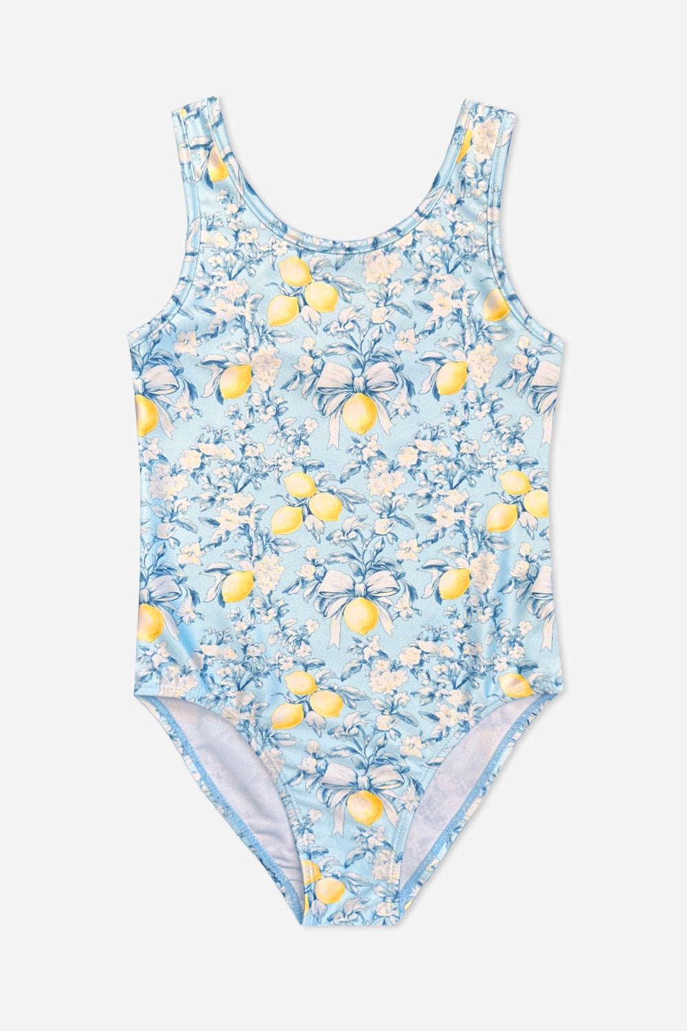 One Piece Cross Back Swimsuit - Ivory Blue Ditsy Floral