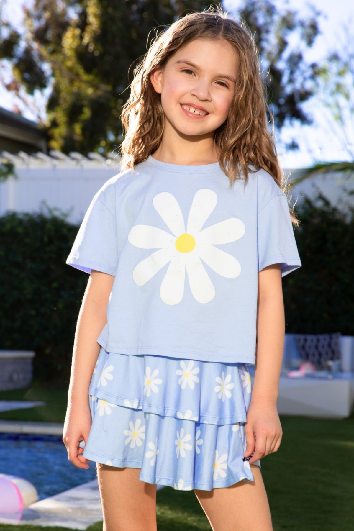 2-Pack Washed Cotton Drop Shoulder Tee - Cream Denim Leopard Heart | Light Blue Vintage Daisy