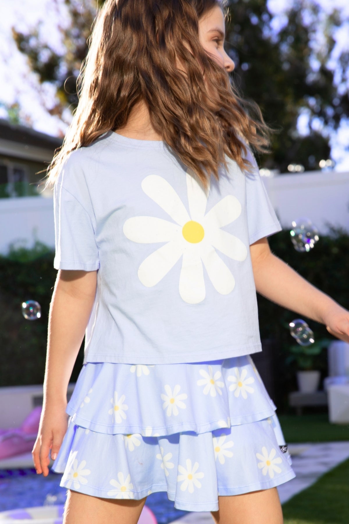 2-Pack Washed Cotton Drop Shoulder Tee - Cream Denim Leopard Heart | Light Blue Vintage Daisy