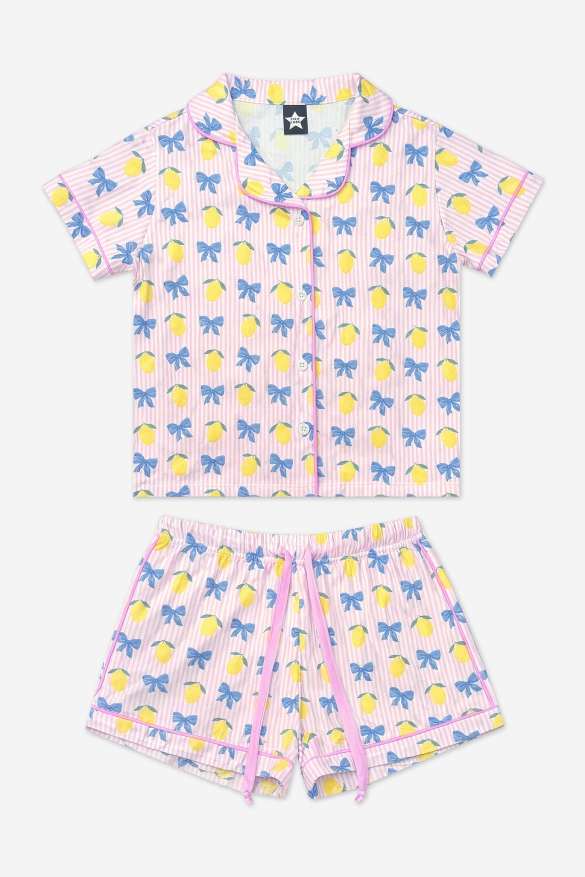 Short Sleeve Simply Soft Button Down Top & Short - Pink Ditsy Floral