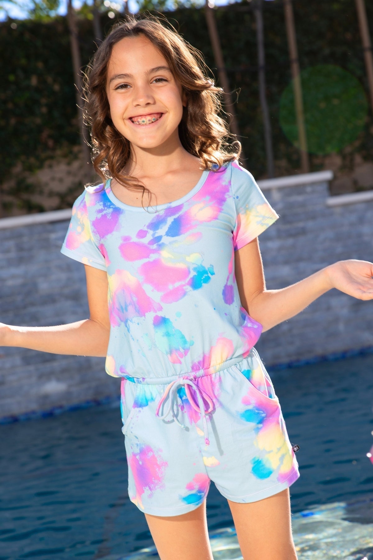 Simply Soft Short Sleeve Romper - Blue Bleach Tie Dye - NEW!