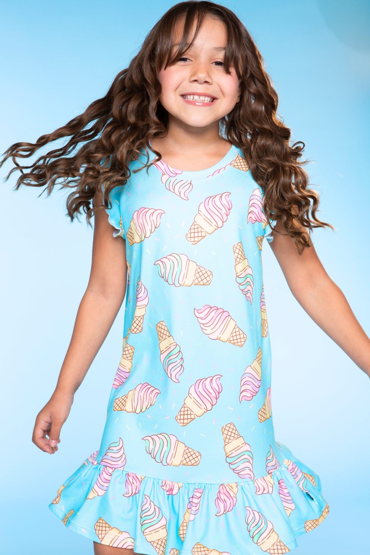 2 Pack Simply Soft Flutter Sleeve Lounge Dress - Blue Rainbow Ice Cream | Purple Tie Dye Gumball
