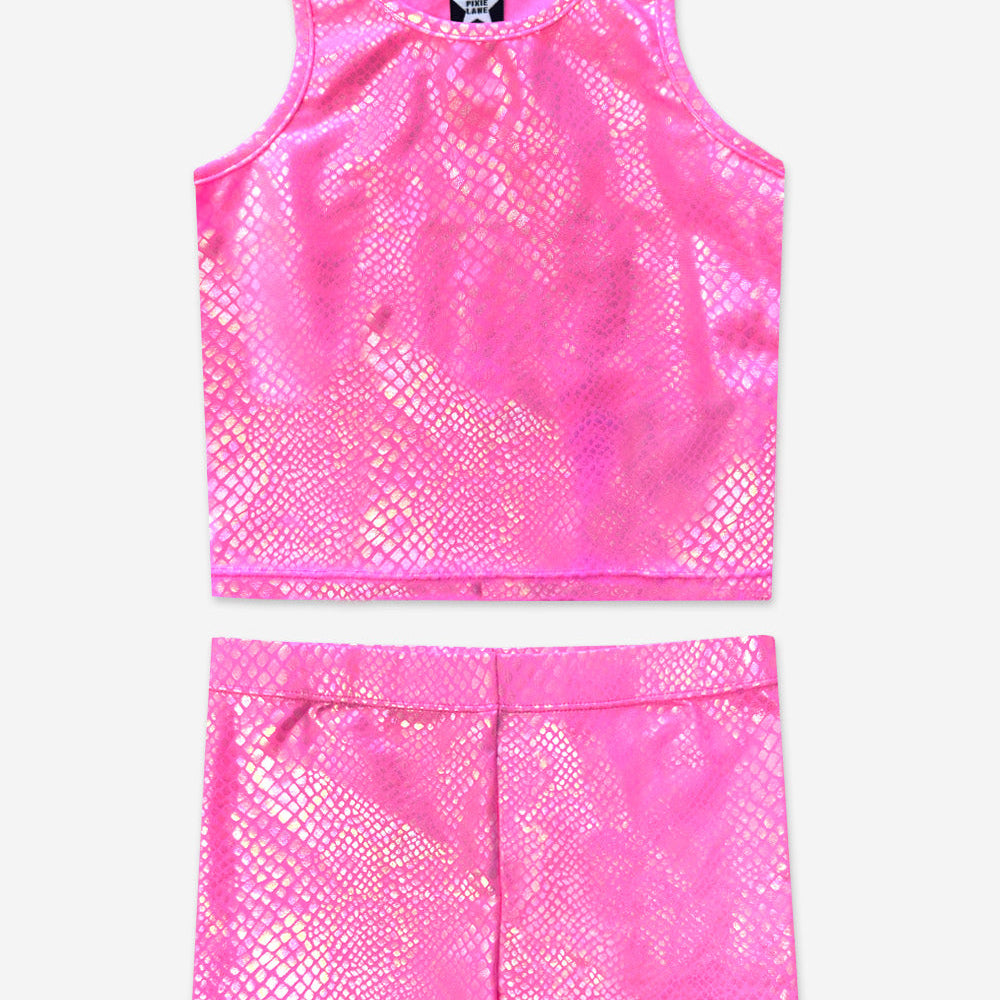 High Shine Cropped Racerback Tank & Tumble Short