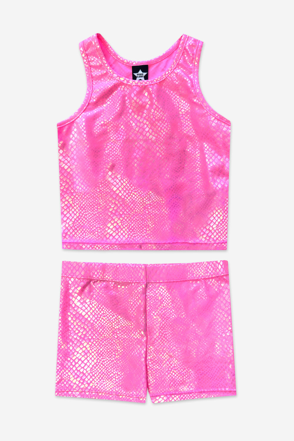 High Shine Cropped Racerback Tank & Tumble Short - Black Sparkle Rainbow Gummy Bear