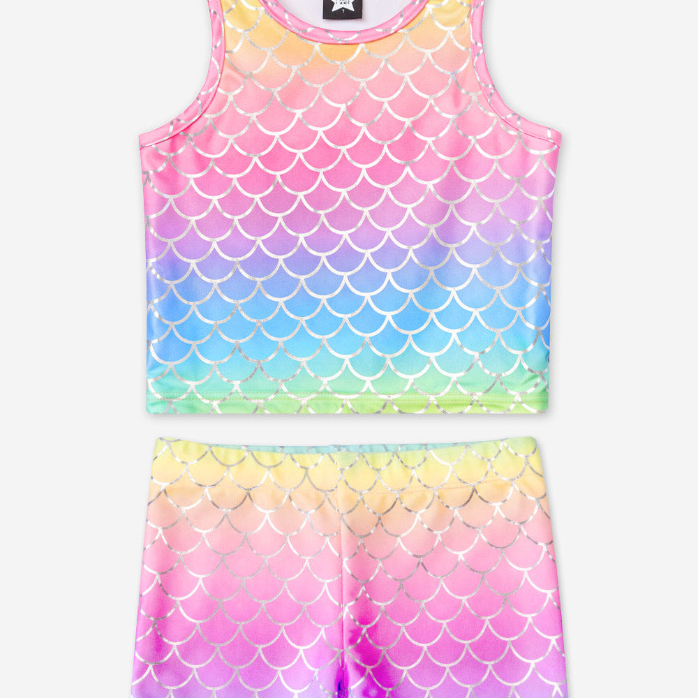 High Shine Cropped Racerback Tank & Tumble Short