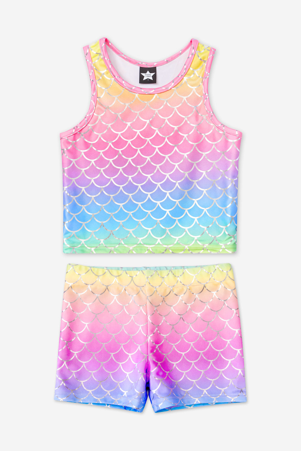 High Shine Cropped Racerback Tank & Tumble Short - Black Sparkle Rainbow Gummy Bear