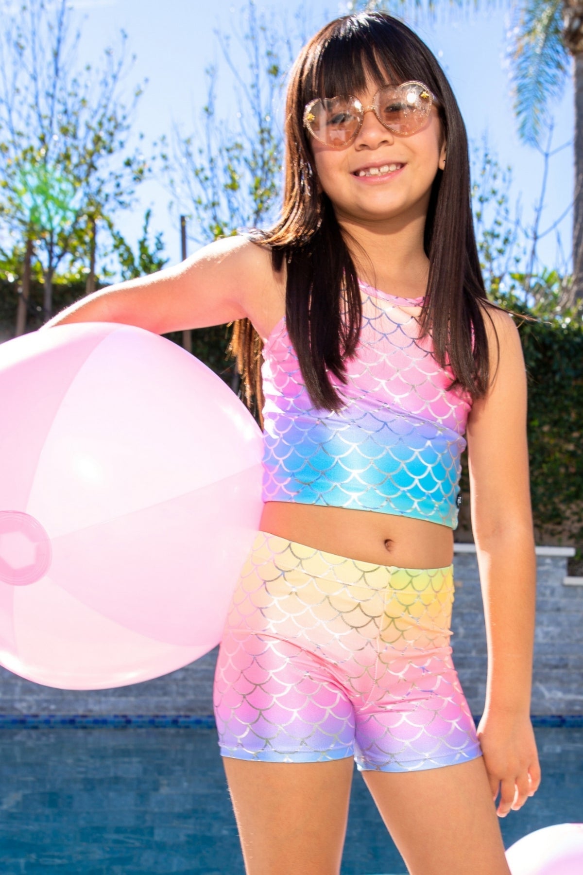High Shine Cropped Racerback Tank & Tumble Short - Black Sparkle Rainbow Gummy Bear