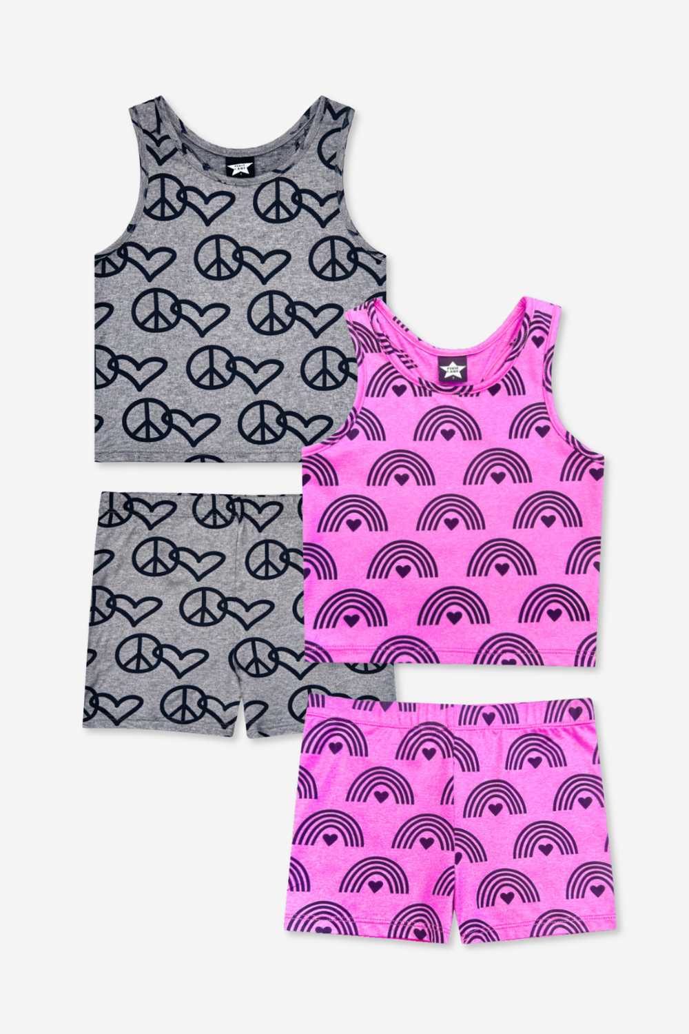 2-Pack Simply Soft Luxe Cropped Racerback Tank & Tumble Short - Light Blue Smile Star | Steel Black Peace Heart