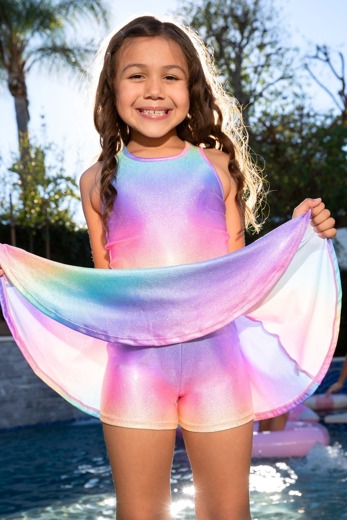 High Shine Cropped Racerback Tank & Skort - Rainbow Gold Unicorn Star