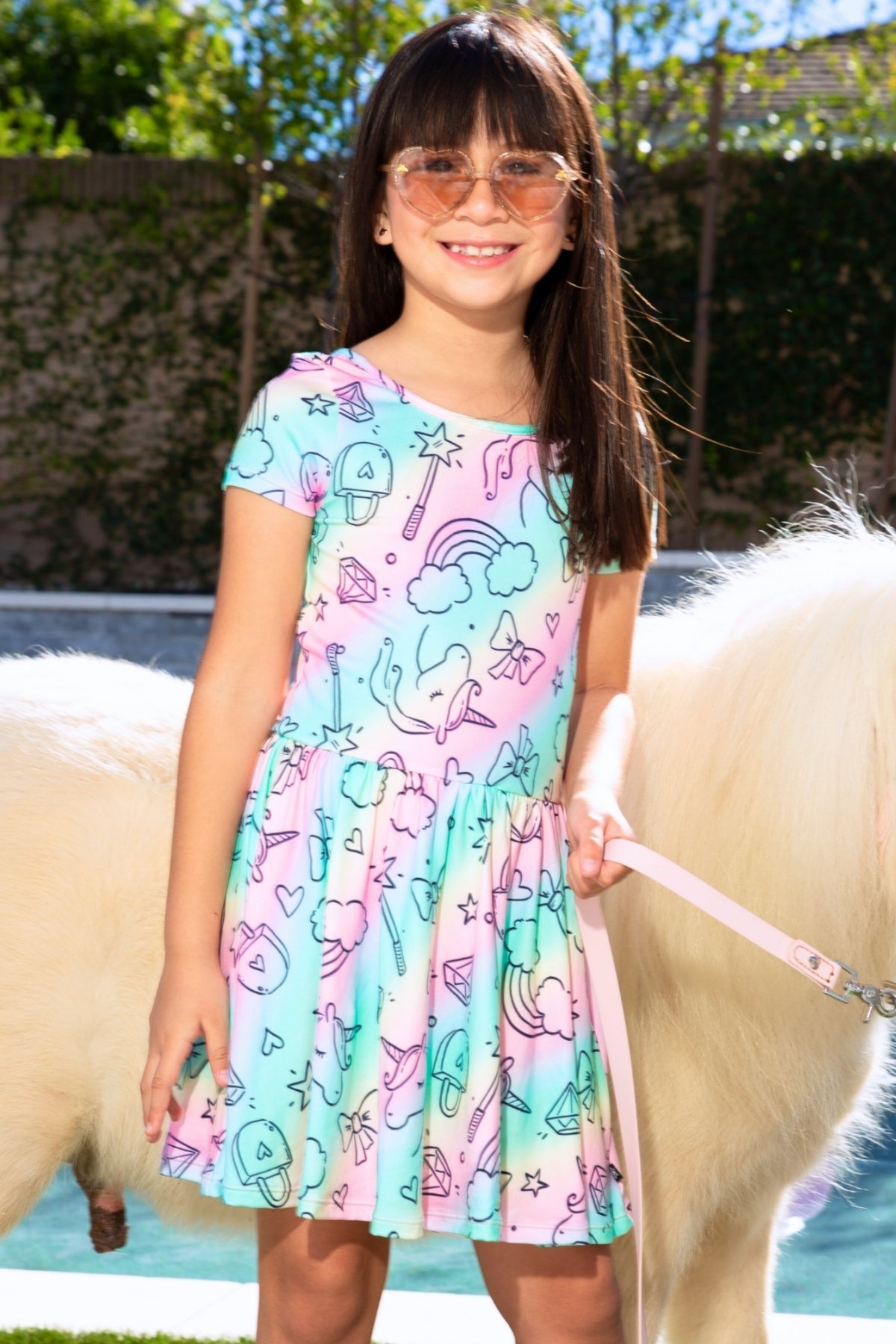 Simply Soft Short Sleeve Scoop Back Be Happy Dress - Pink Tie Dye Cherry Bow